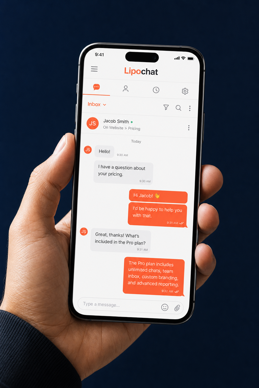 Lipochat live chat on a phone